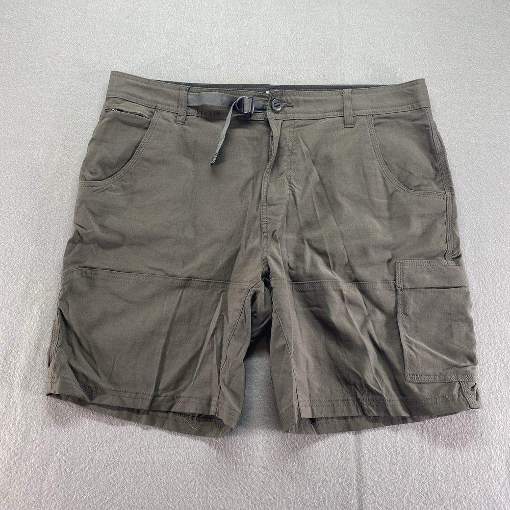 prAna Zion Hiking Shorts Mens 36 Charcoal Gray Built-in Belt 8 Inseam Cargo